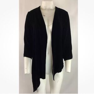 Allie Coosh Sz S Asymmetric Velvet Cardigan Black Open Face 3/4 Sleeve
